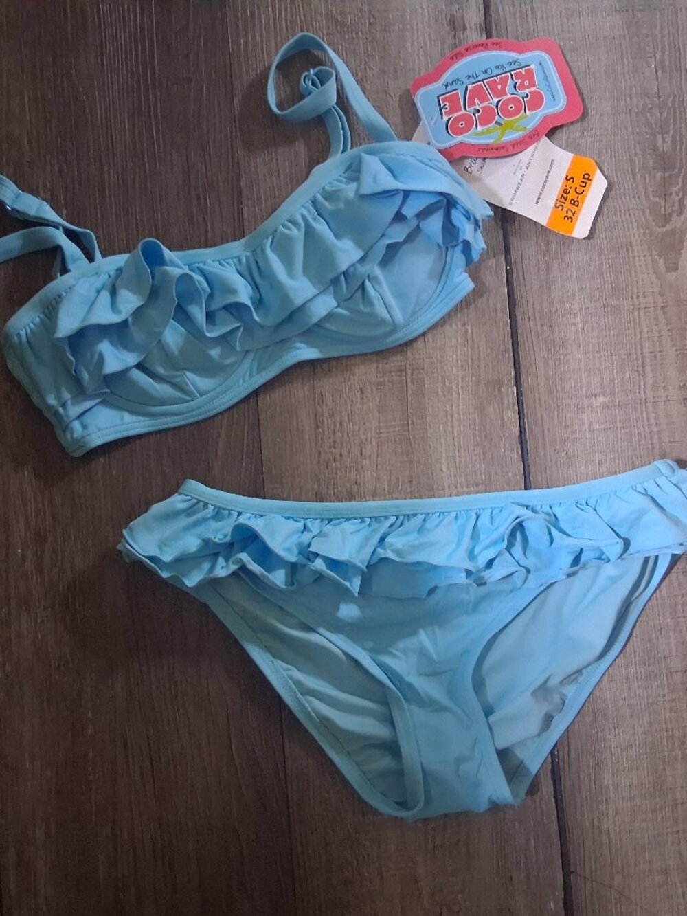 Coco Rave Small Blue Ruffle Bikini Set Small 32 B NEW